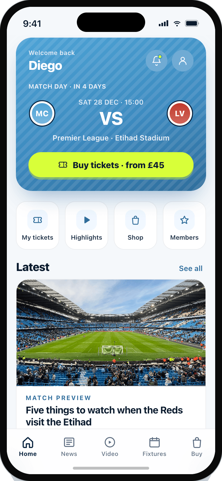 Manchester City app — Home