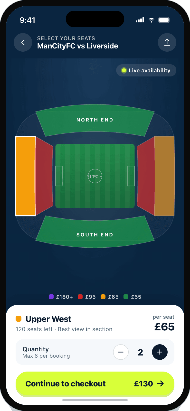 Manchester City app — Seat selection