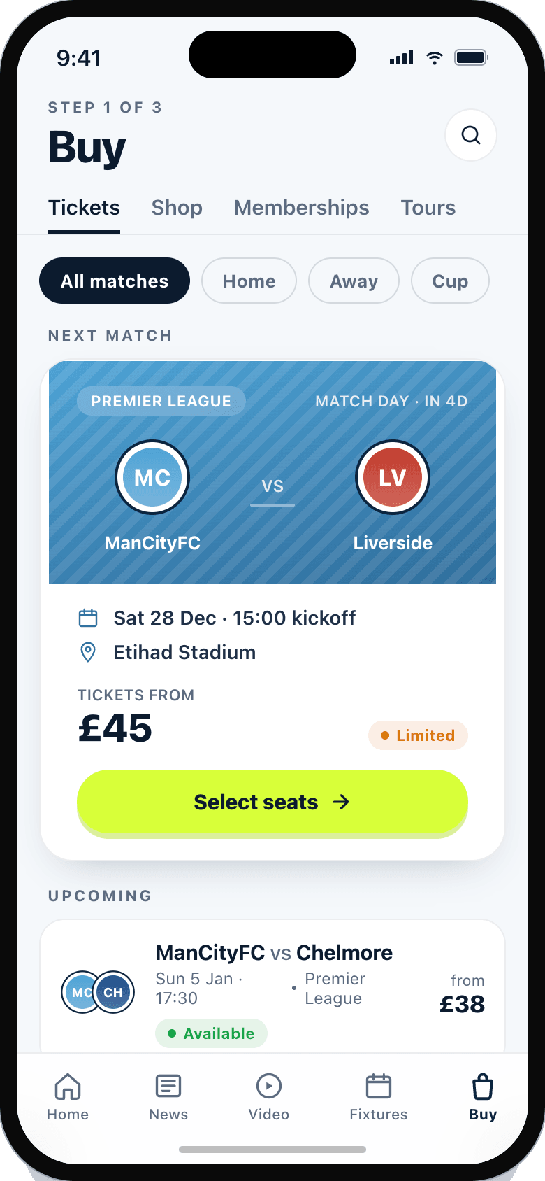 Manchester City app — Buy tickets